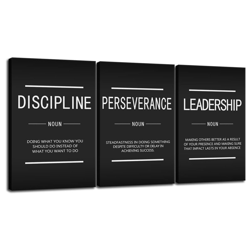 Discipline persévérence, direction, nom, art mural inspirant, 3 pièces, impression sur toile, décoration de bureau, impressions encadrées, citations de motivation pour décoration murale
