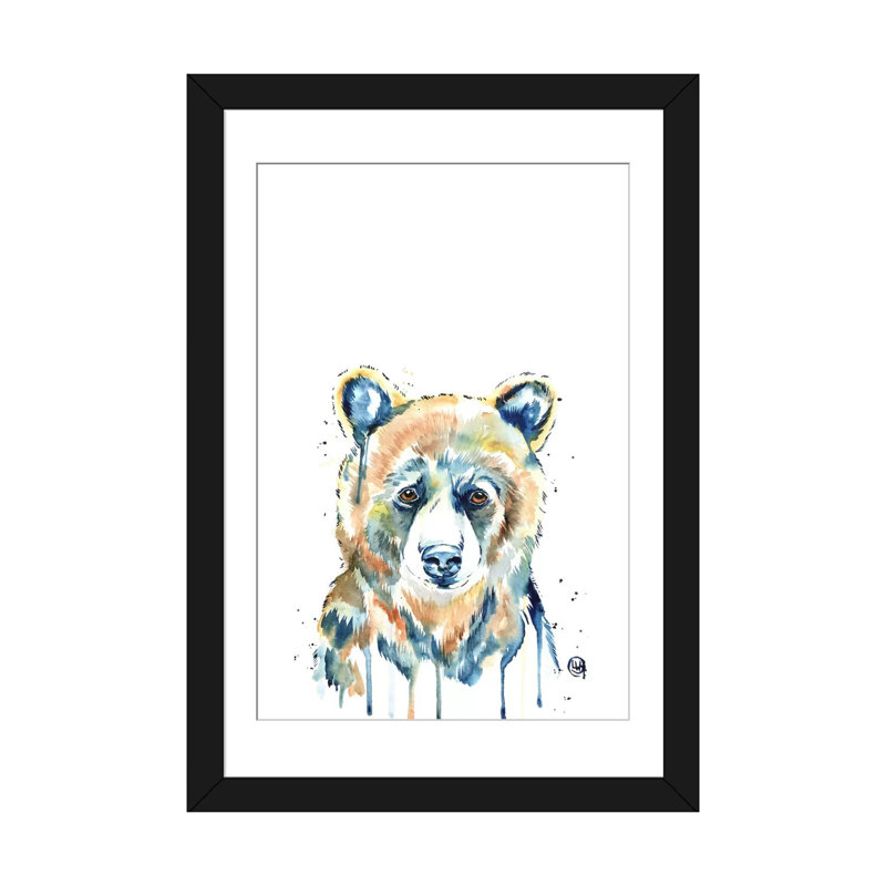 «Peekaboo Bear» par Lisa Whitehouse, impression sur toile, H 24 po x l 16 po x P 1 po, Papier avec cadre noir, Blanc