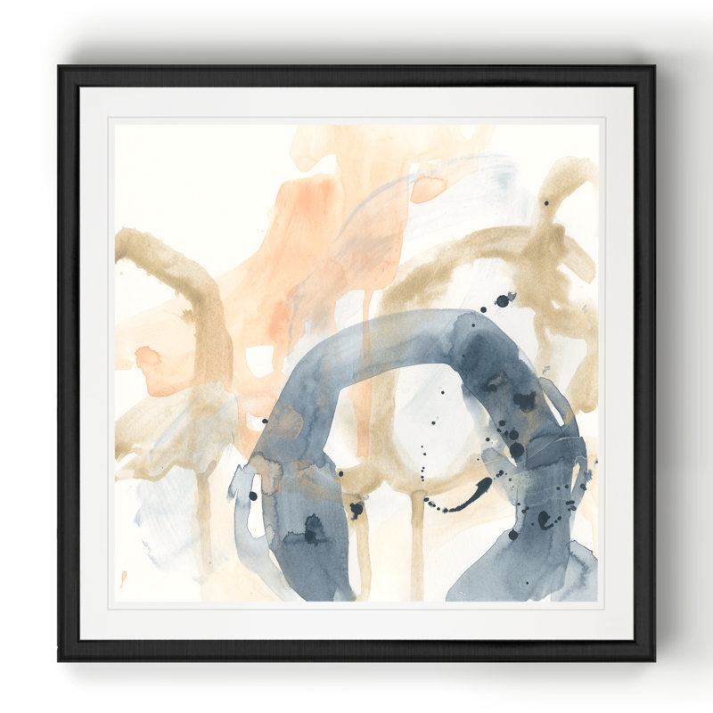«Liquide Blueprint VI», peinture sur toile, H 17,5 po x l 17,5 po x P 1,5 po, Cadre noir