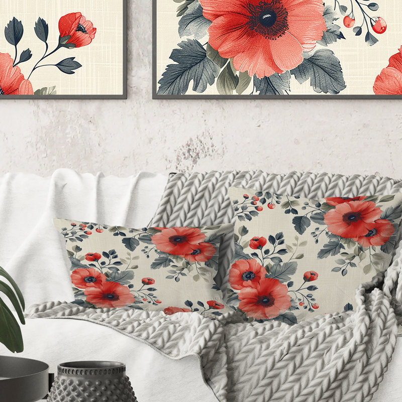 Coussin lombaire à imprimé floral beige et rose Meadows