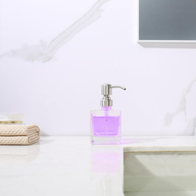 Distributeur de savon carré en verre, avec pompe en acier inoxydable, distributeur de savon liquide cube (nickel)