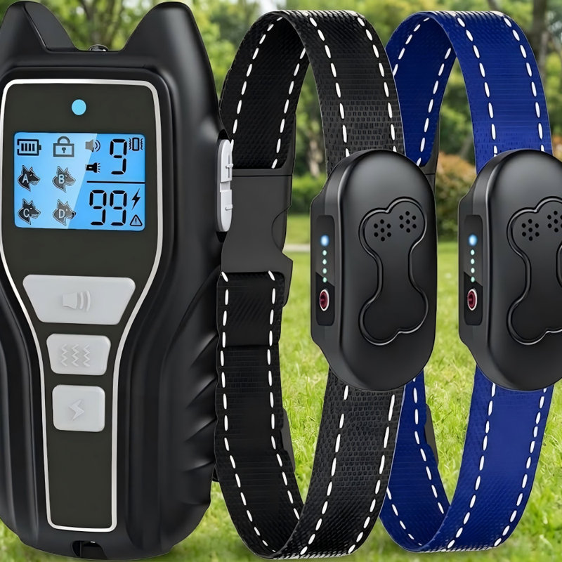 Pour 2 chiens pesant de 15 à 120 lb dans toutes les races, ce système de colliers de choc rechargeables imperméables gris possède une portée de 2000 pi, 4 modes de sécurité, un verrou de contrôle et une lampe de poche. 15 notes de clients dans le 