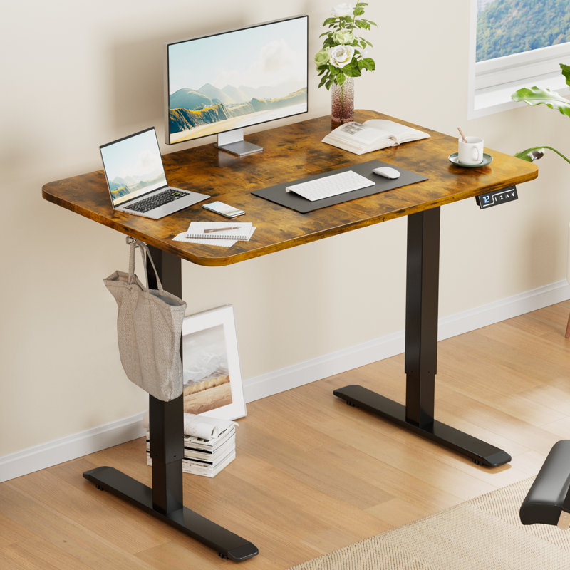 Putnam Height Adjustable Standing Desks, 48" H x 39.37" W x 23.62" D, Brown/Black