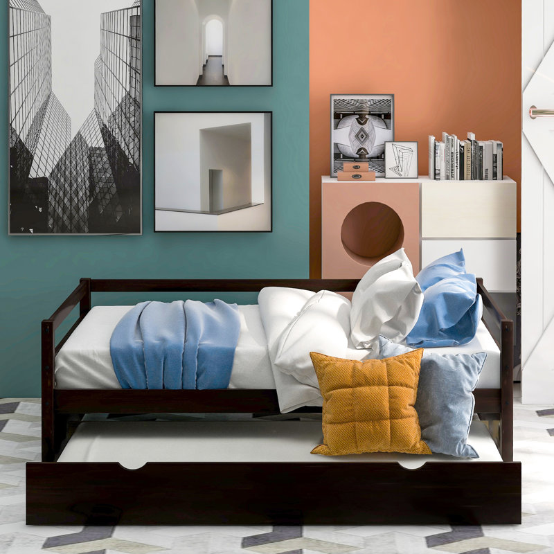 Lit de jour simple avec lit gigogne escamotable - Fabrication en bois pour cadre de chambre à coucher