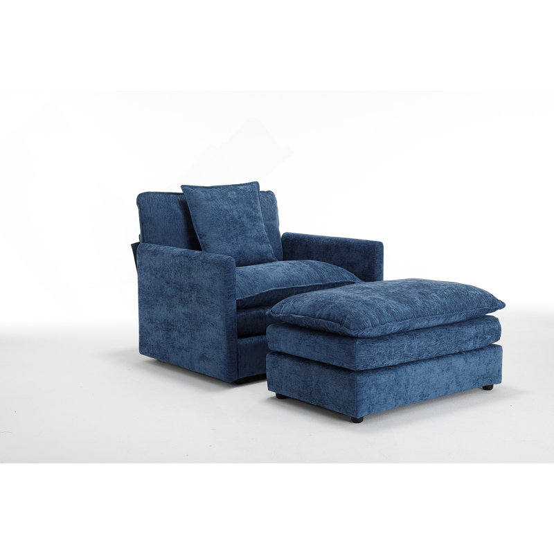 39.4" Modern Accent Chair with Ottoman, Living Room Club Chair Chenille Upholstered Armchair , Reading Chair for Bedroom, Green Chenille