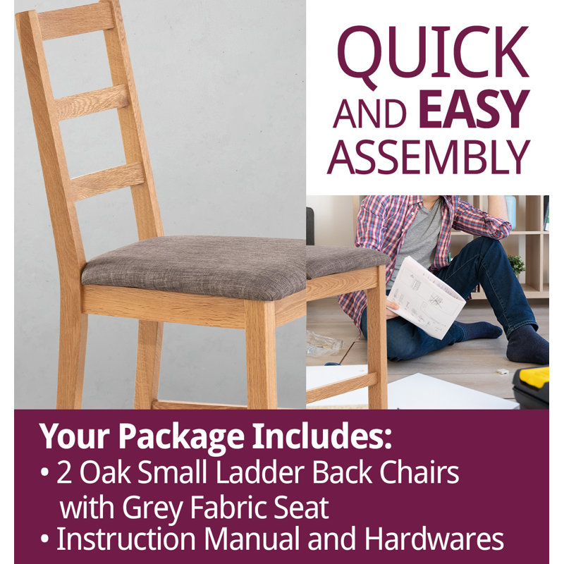 47cm H Fabric Upholstered Ladder Back Side Chair, Grey