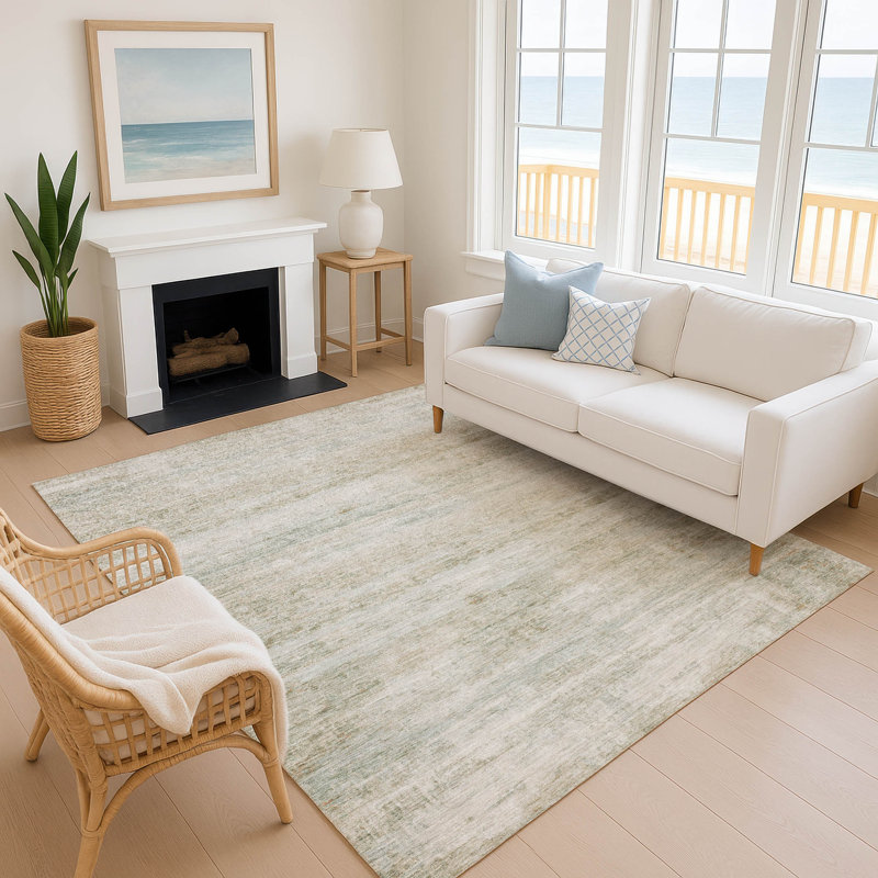 Premium Machine Washable Mayfield AMF2154 Striped Rug, Rectangle 9' x 12', Putty
