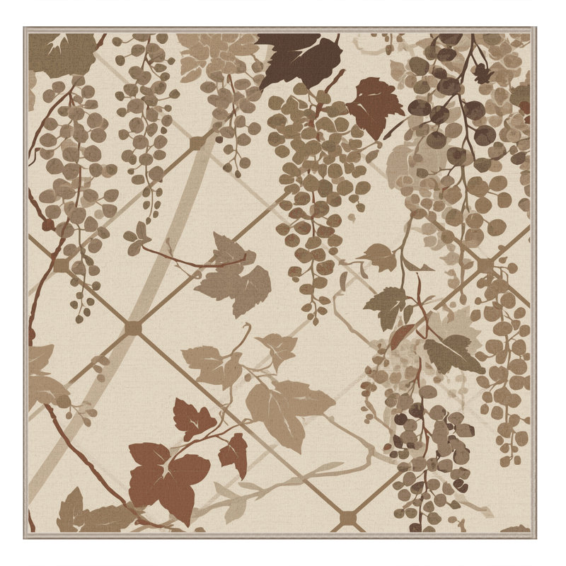 Machine Washable Parrilla Wisteria Classic Trellis Rug in Beige – Beige Binding, 6' Square