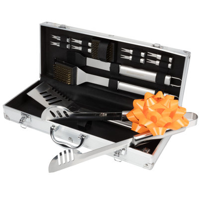 16-Pc BBQ Grill Tools Set - Barbecue Tool Kit with Aluminum Case for Home Grilling