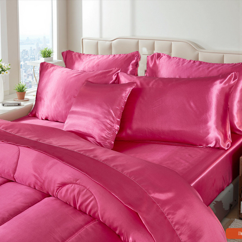 Ensemble d'édredon en satin pour grand lit 8 pièces Ensemble de literie en satin de soie soyeux avec 1 housse de coussin