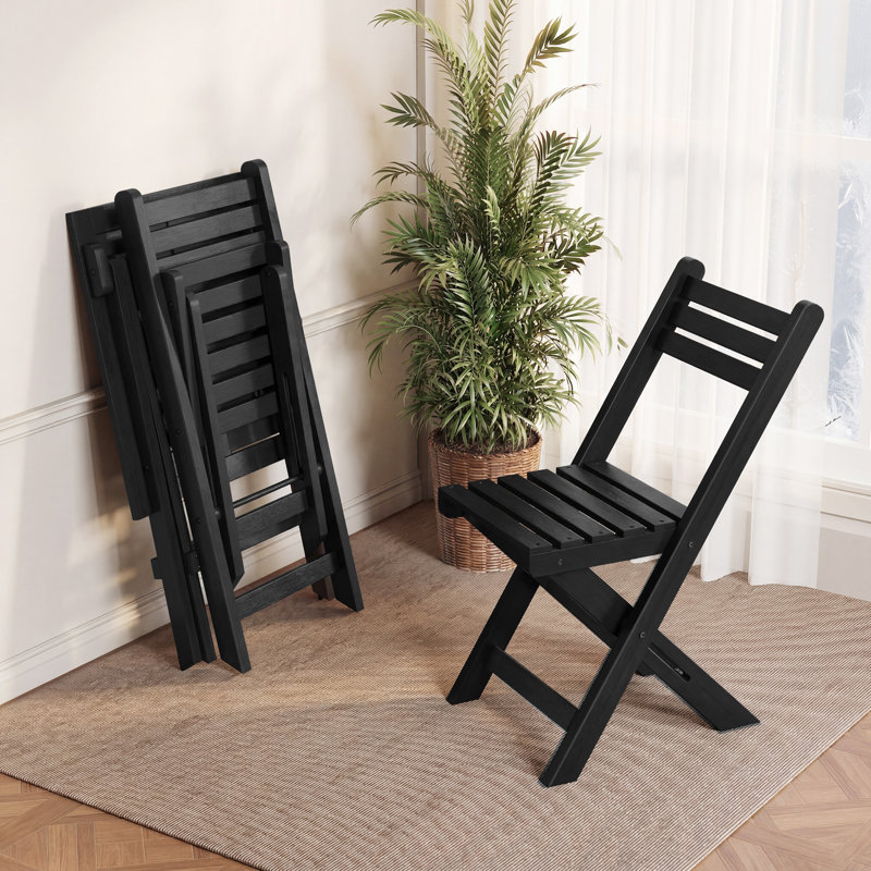 3-Piece Folding Solid Wood  Patio Dining Set, Black