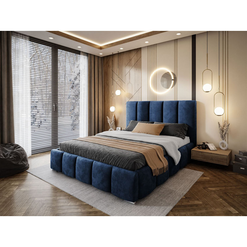 Avnoor SLOANE Upholstered Bed with Storage Box, Navy blue, 180 x 200cm