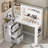 Vanity Desk with Mirror and Lights, Corner Makeup Table with 3 Color Lighting, with Power Strip