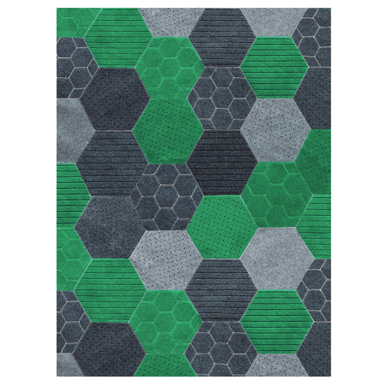 Hex Geometric Area Rug in Green, Rectangle 6'7" x 9'8"