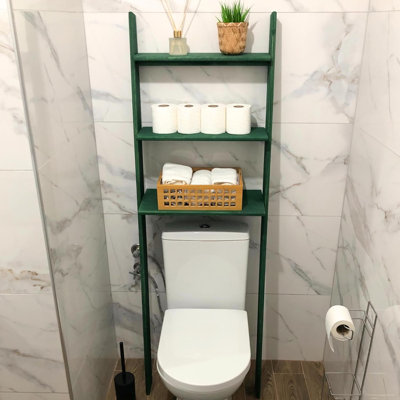 Étagère de rangement pour salle de bain en bois de bouleau au-dessus de la toilette, étagère de rangement autoportante à 3 niveaux au-dessus de la toilette, petit rangement pour la salle de bain (Verde)