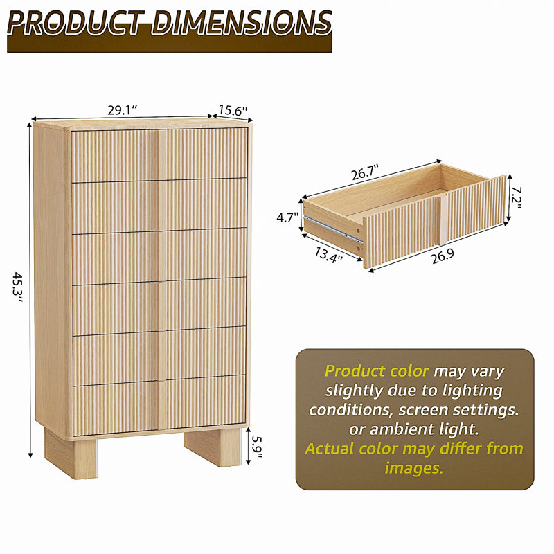 74cm W 6 - Drawer Chest of Drawers