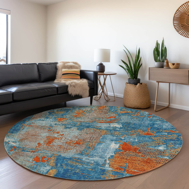 Premium Machine Washable Natoma AMF989 Abstract Rug, Round 8'