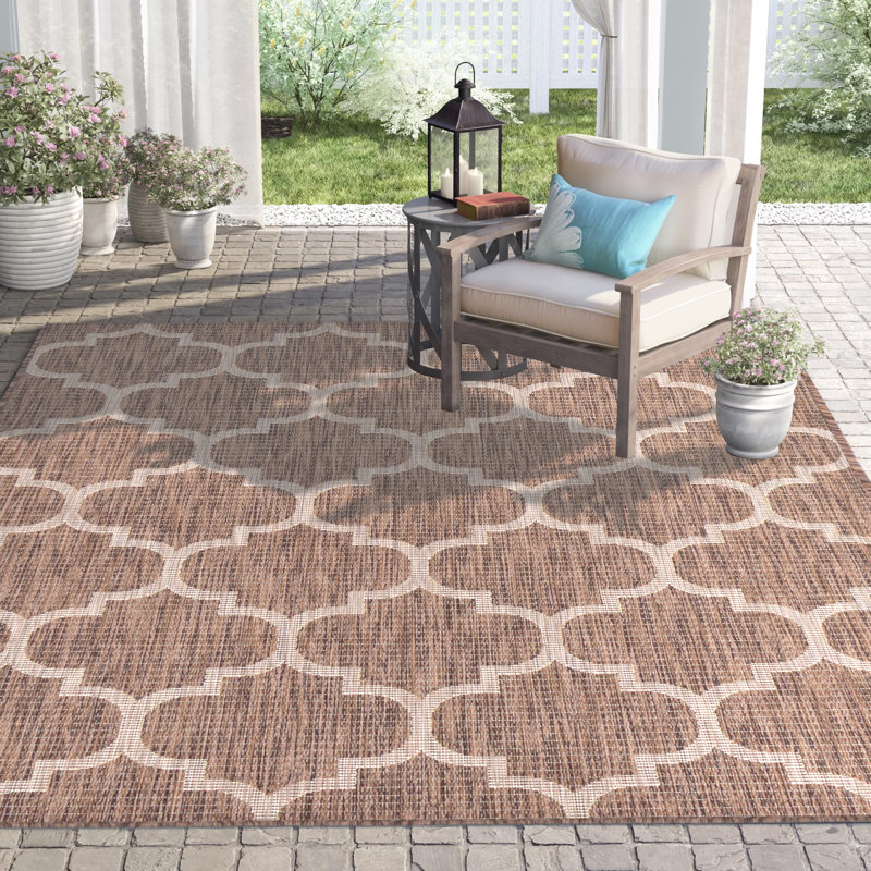 Hampstead Geometric Brown Indoor/Outdoor Area Rug, Runner 2' x 6', Brown