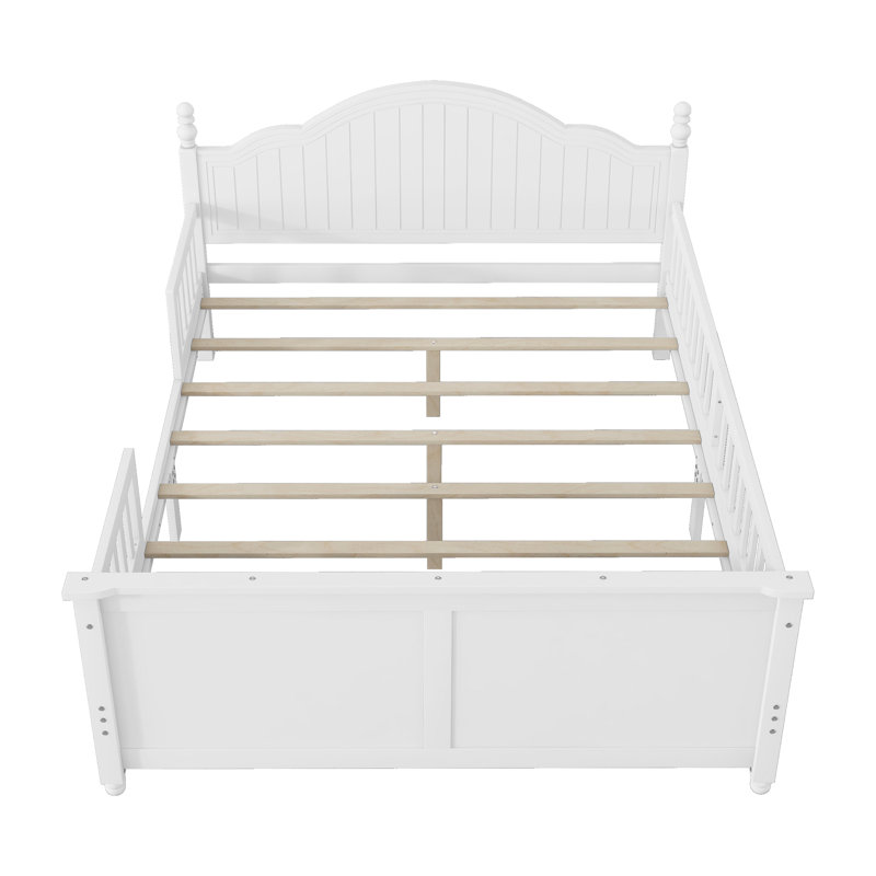 Lit plateforme pour tout-petits en bois avec tête et pied de lit en bois, blanc, Blanc, Lit double