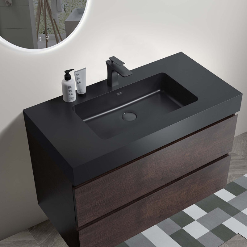 Grand meuble-lavabo mural moderne avec lavabo sans drain et robinet Modern H 25,2 po x l 35,8 po x P 18,1 po