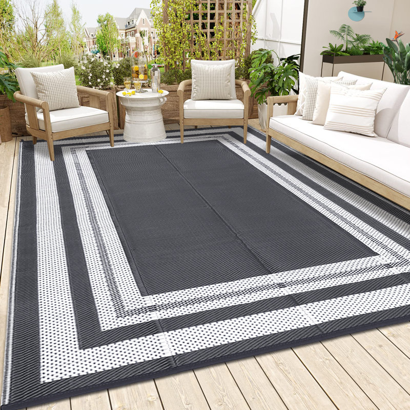 Bordered Design Outdoor Mats Plastic Straw Rug Outdoor Leisure Waterproof Carpet Garden Terrace Balcony Picnic Mat