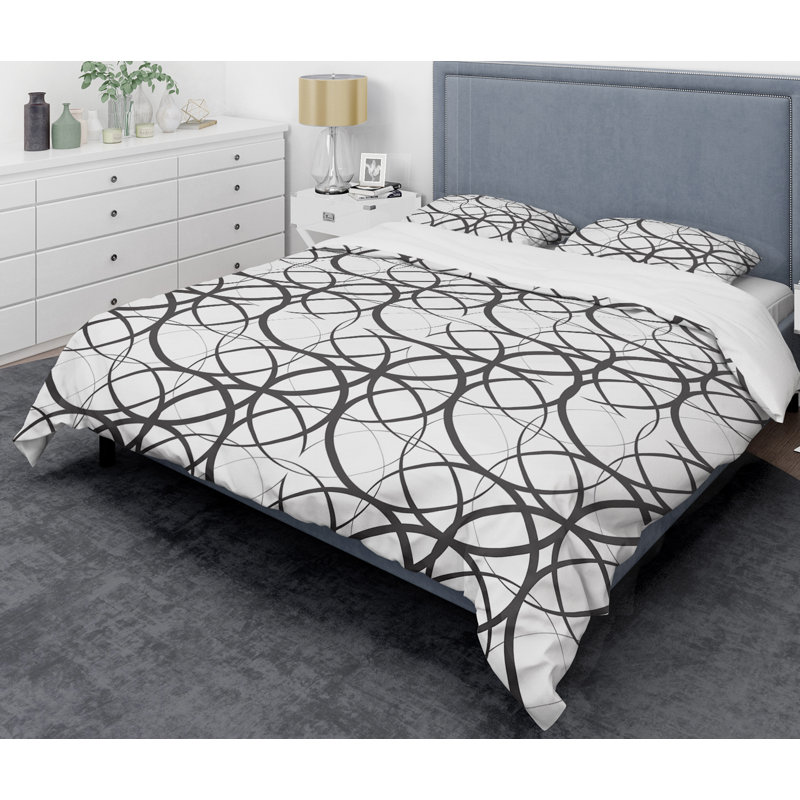 Ensemble de housse de couette monochrome Mid-Century, Housse de couette très grand + 2 taies décoratives