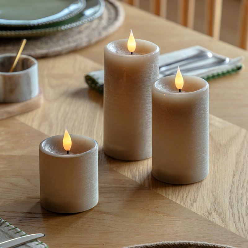 Unscented Flameless Pillar Candle with Plastic Holder, Greige