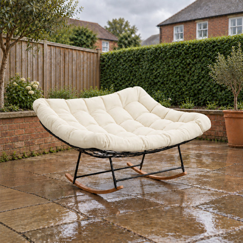 Outdoor Double Rocking Chair Patio Rocker Chair, Beige