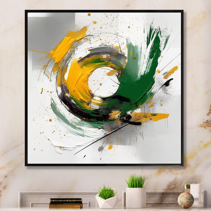 «Yellow and Green Abstracted Perspectives III», reproduction sur toile, H 36 po x l 36 po x P 1,5 po, Cadre flottant noir
