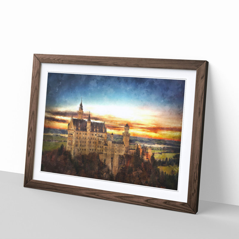 Neuschwanstein Castle - Picture Frame Graphic Art Print, 24cm H x 33cm W x 2cm D, Walnut Framed