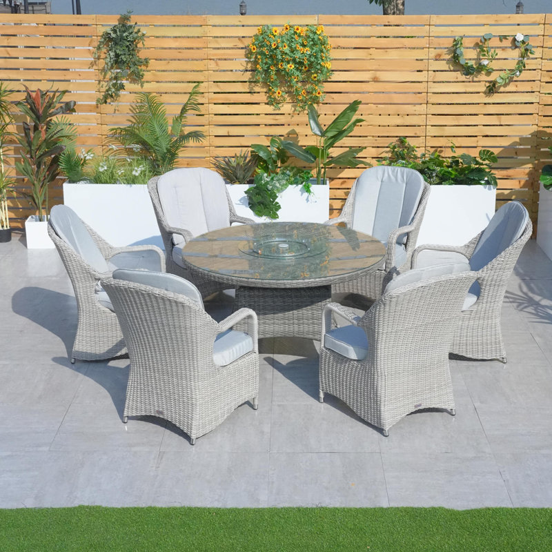6 - Person Wicker Patio Dining Set with Round Table , Cushions Included