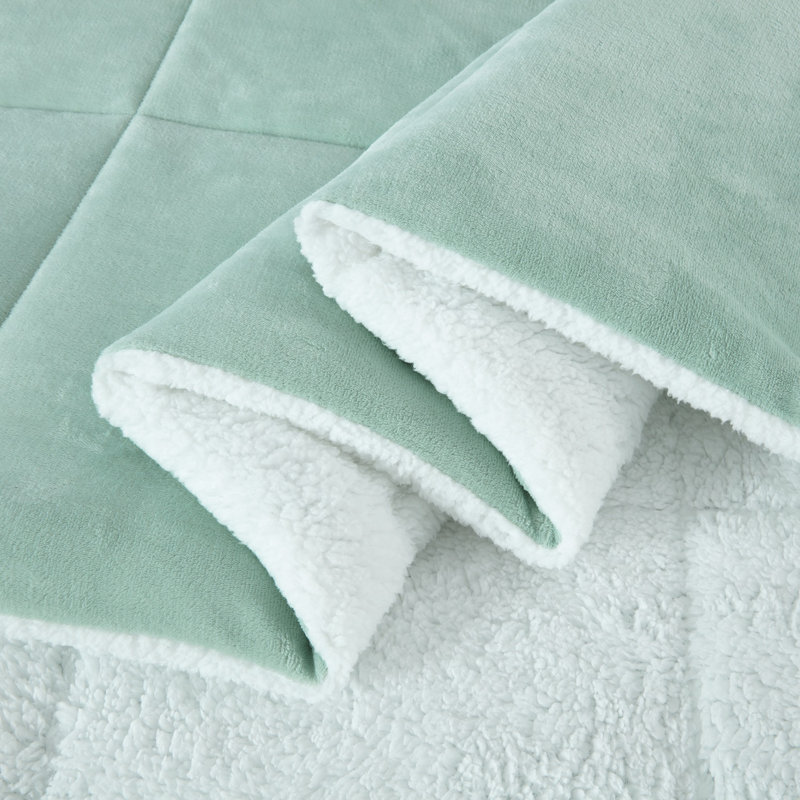 3-Piece Micromink And Sherpa Reversible Comforter Set, King Comforter + 2 King Shams, Aqua