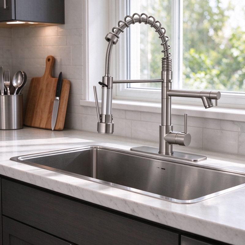 Pull Down Single Handle Kitchen Faucet with Accessories, Brushed Nickel