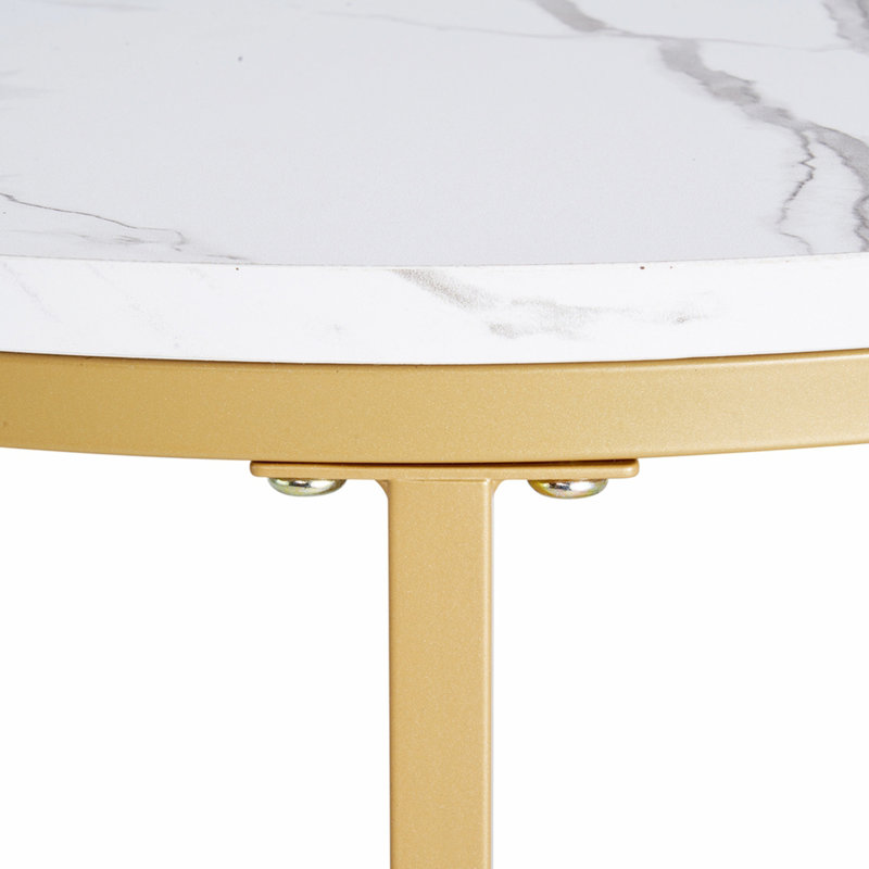 Nesting Coffee Table Set of 2, 23.6 in Round Coffee Table, Nesting Tables for Small Place, Vintage End Side Tables Night Stand with Metal Frame, for Living Room, Bedroom, Office (White & Gold)