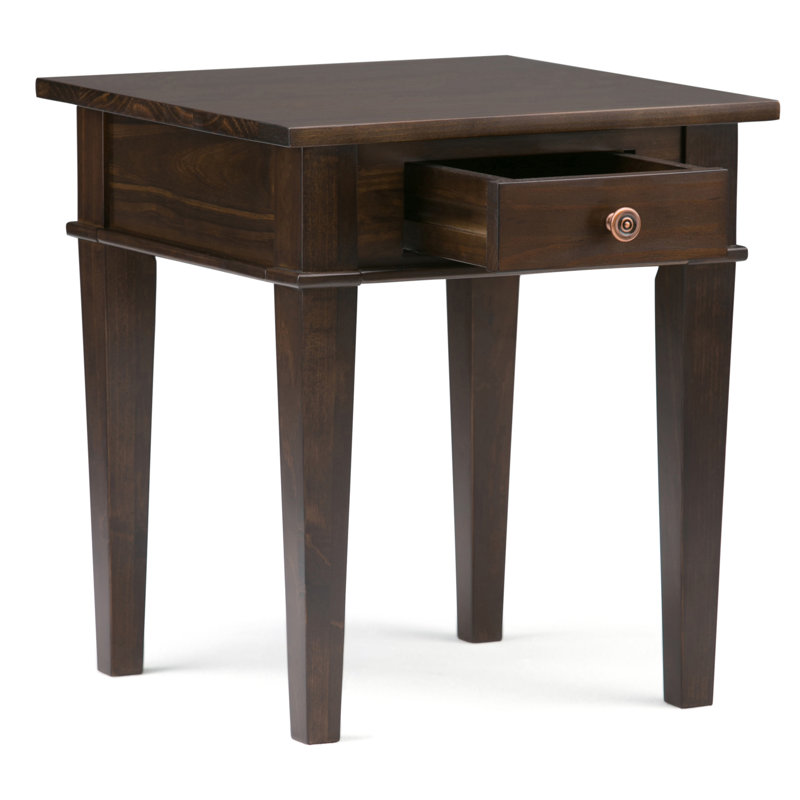 Tobacco Brown Solid Pine Square End Table with Drawer