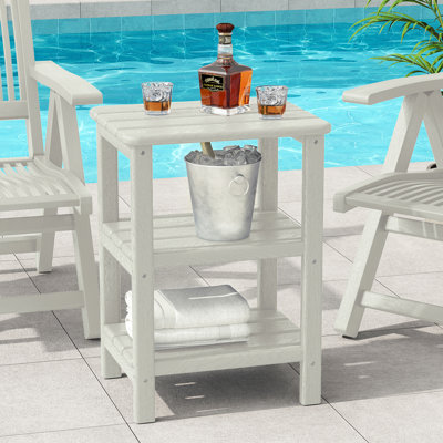 HDPE 3-Tier Outdoor Side Table, Weather Resistant Rectangular Adirondack End Table with Storage Shelves for Patio & Pool