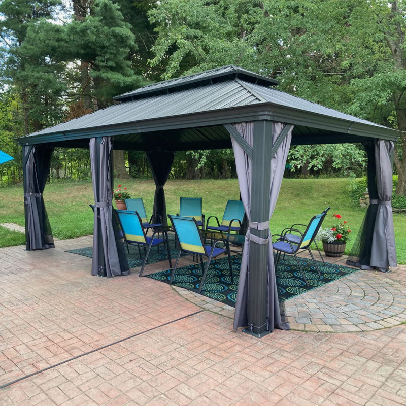 18-ft x 12-ft Gray Aluminum and Steel Hardtop Gazebo with Screen