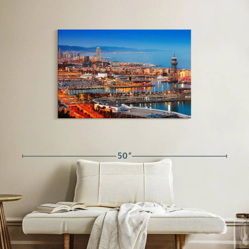 Sireci Barcelona Port At Night, 26" H x 39" W
