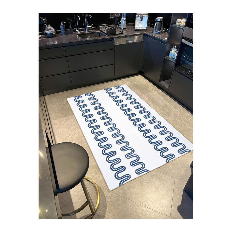 Tapis bleu à motif de nœuds lavable à la machine, Sous-tapis rectangulaire de 3 pi 3 po x 4 pi 11 po