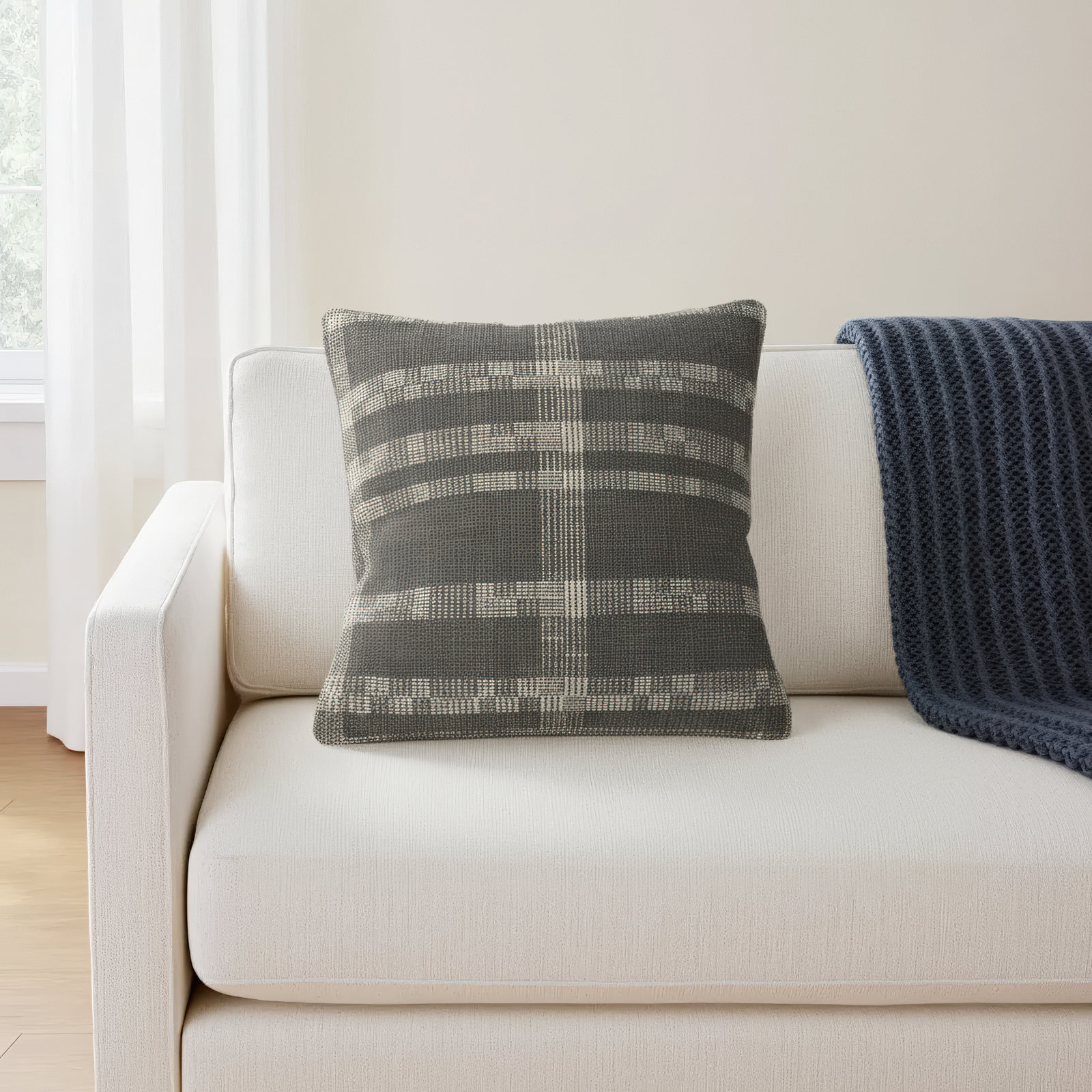 Amber Lewis x Loloi Cove Smoke / Natural Pillow, Down Blend