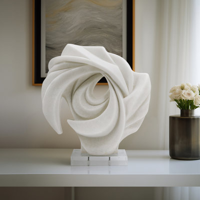 Sculpture moderne moderne en résine et acrylique - 15 po, art décoratif blanc pour la maison, le bureau, la chambre à coucher ou le salon