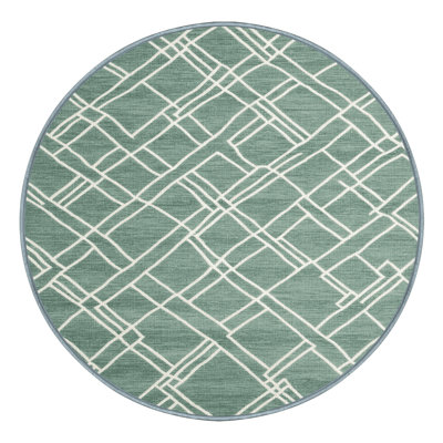 Machine Washable Trellis Green Area Rug