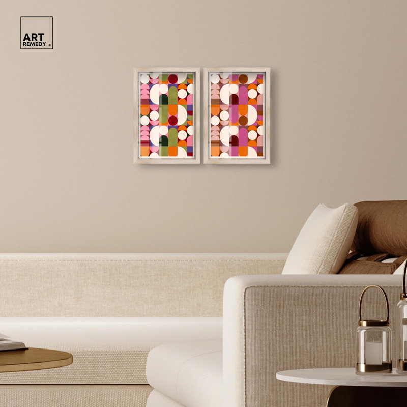 Bauhaus Harmony Duo Shadowbox Print Modern Abstract Art Set by Art Remedy, Black Frame, 10 x 15, H 16 po x l 11 po
