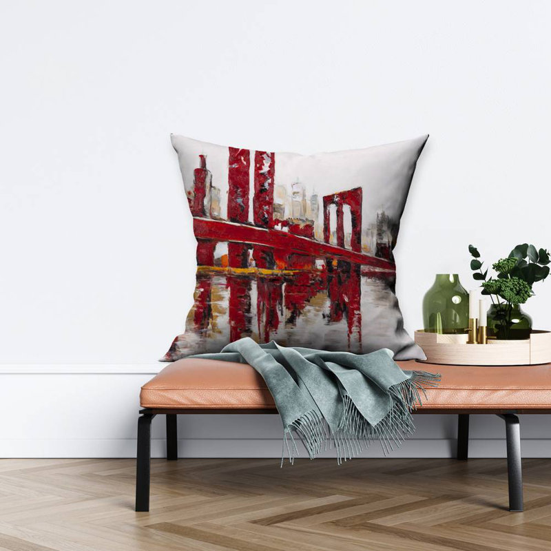 Abstract and industrial red bridge - 26"x26" Throw pillow cover - Poly twill - Print on demand, 26" x 26"