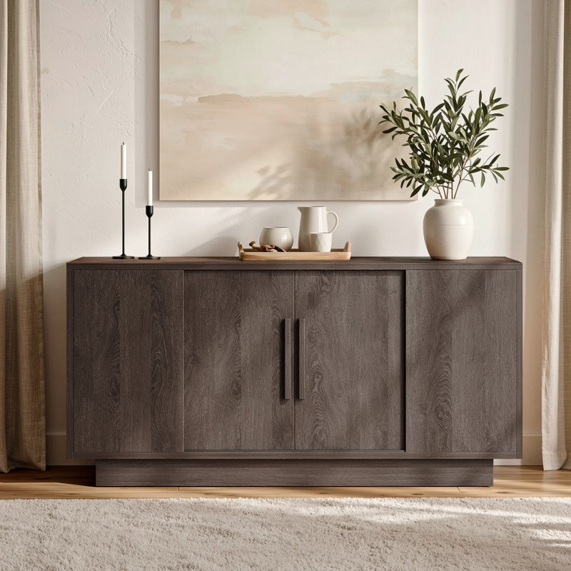 63'' Sideboard Buffet Cabinet With 4 Sliding Doors, Wood Credenza Storage Cabinet With Magn, Dark Brown