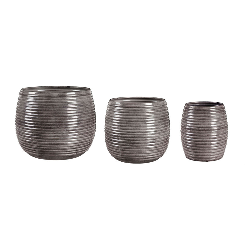 Ensemble de pot de fleurs 3 pièces intérieur / extérieur en métal nervuré