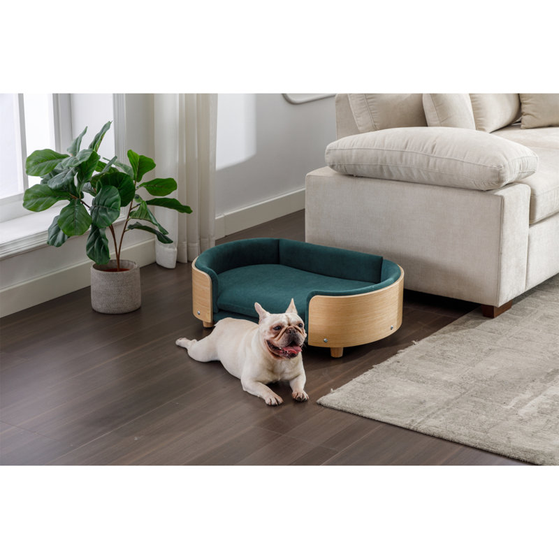 Canapé pour chien en bois massif Inira, L 30,7 po x P 20,08 po x H 9,85 po, Beige / brun