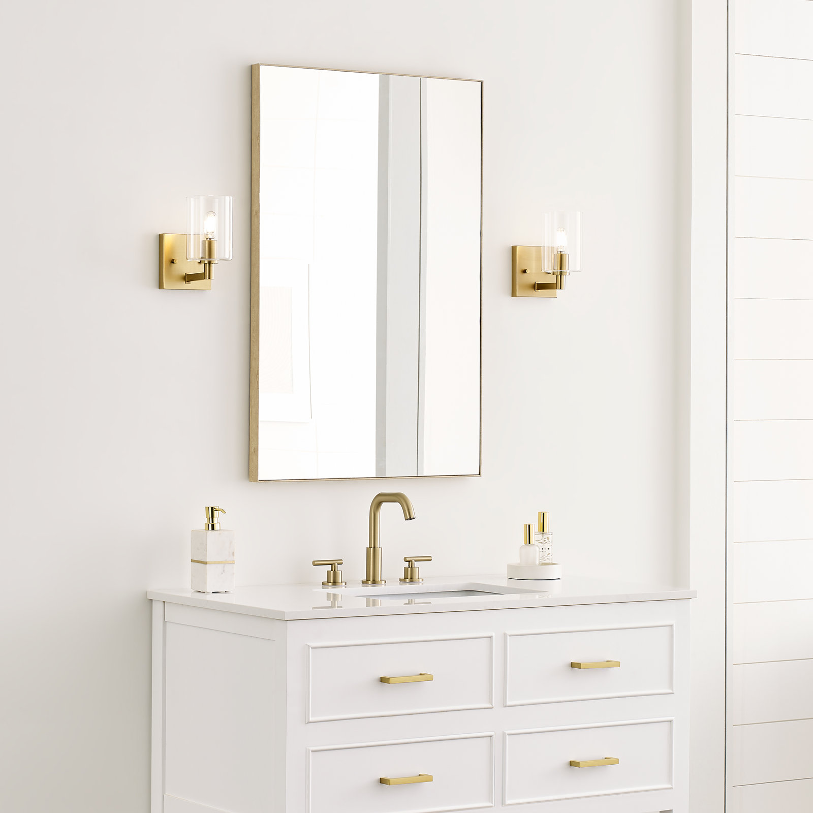 Haines Single Transparent Dimmable Bath Sconce, Satin Brass