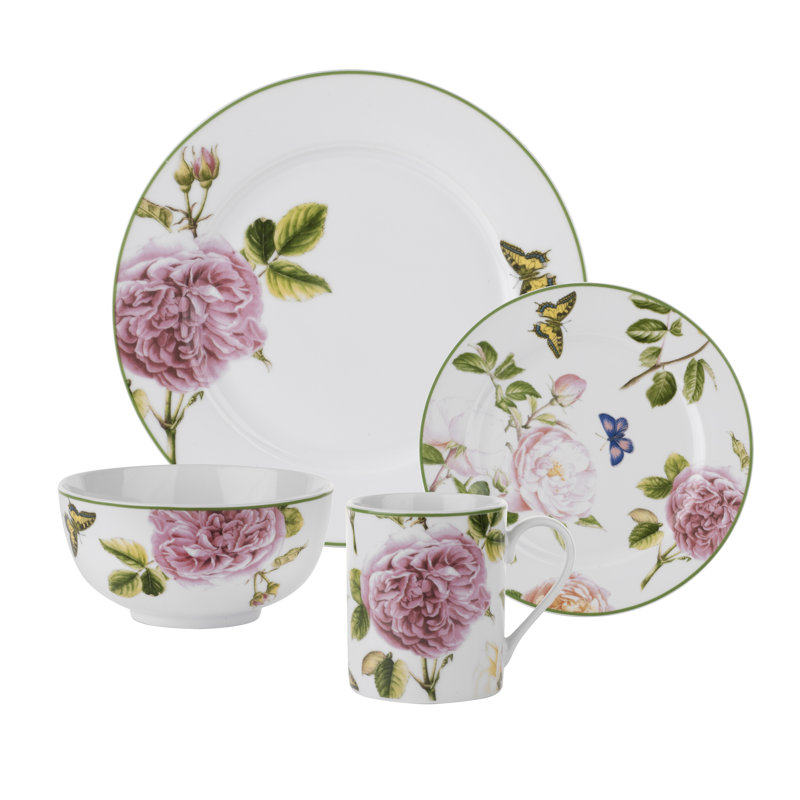 Spode Botanic Garden Terrace Roses 16 Piece Dinnerware Set, Service for 4