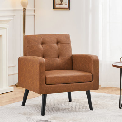 Fauteuil en simili cuir avec pieds en bois massif Bakhyt